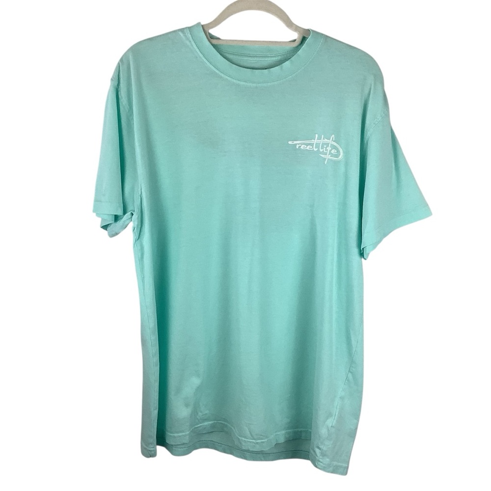 Reel Life Cotton Light Greenish Blue T-Shirt Size Large